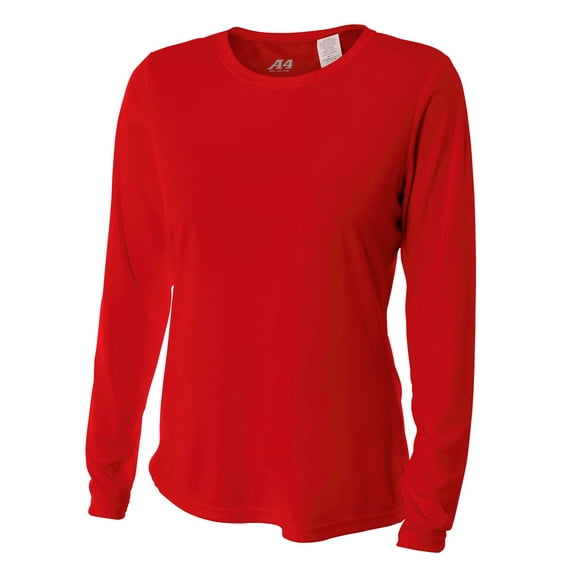 A4 Long Sleeve Cooling Performance Crew , NW3002 , SCARLET , Medium