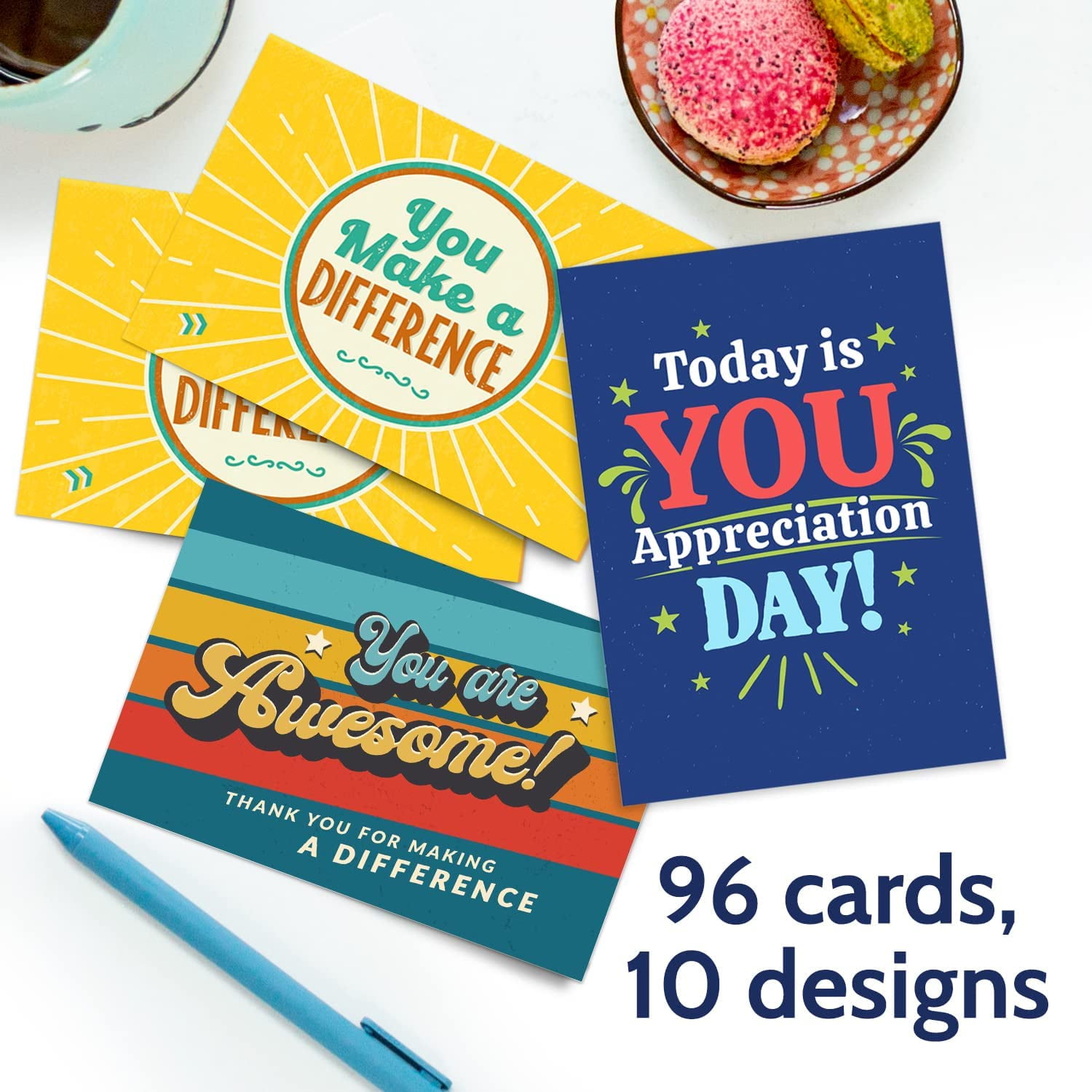 T MARIE 96 Appreciation Cards with Envelopes - Team Gifts, Teacher Gifts Bulk, Volunteer and Employee Appreciation Cards, Gratitude and Encouragement Cards for Nurse Appreciation Week
