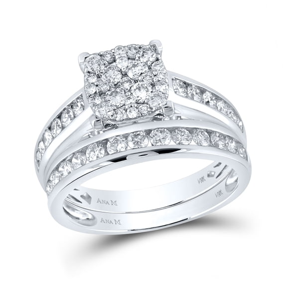 14K White Gold His Hers Round Diamond Square Matching Wedding Set 1-3/4 Cttw, Womens Size: 5-10, Mens Size: 7-13