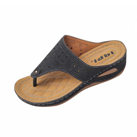 WRKEKC Sandals for Women Wide Width Toe Post Elevated Wedge Slides Multi Color Cut Out Casual Spring Summer Trendy Footwear