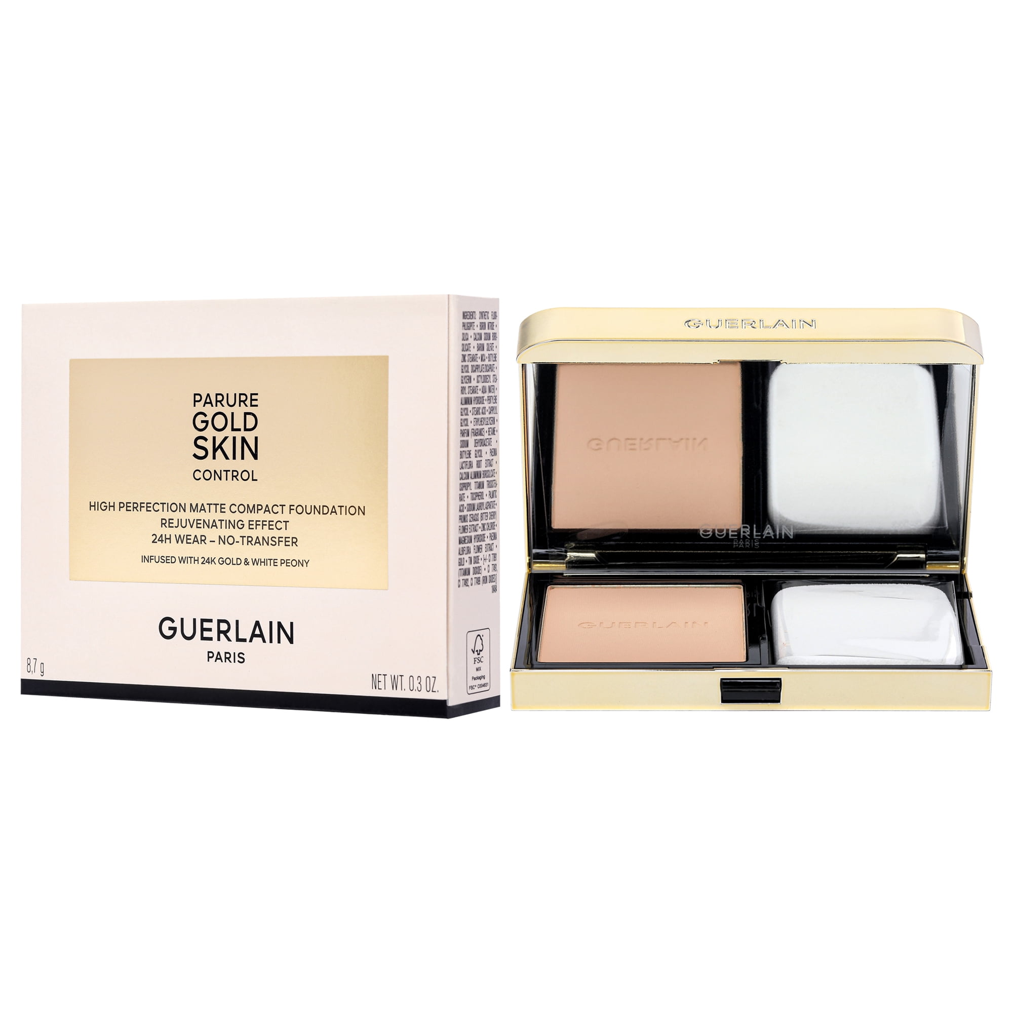 Guerlain Parure Gold Skin Control Matte Compact Foundation - 3N Medium Skin with Neutral Beige Undertones , 0.3 oz Foundation (Refillable)
