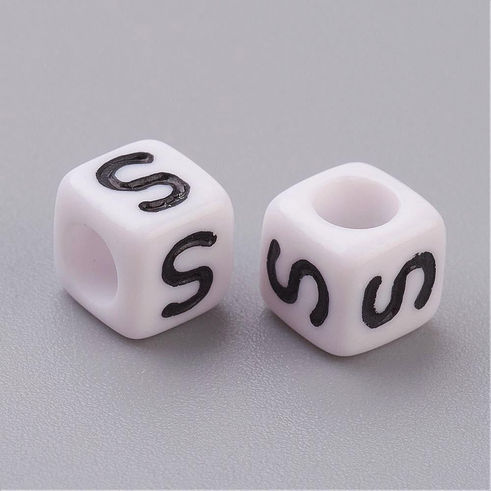 Acrylic Horizontal Hole Letter Beads Cube White Letter S Size: 6mm wide 6mm long 6mm high hole: 3.2mm 2600pcs/500g diy