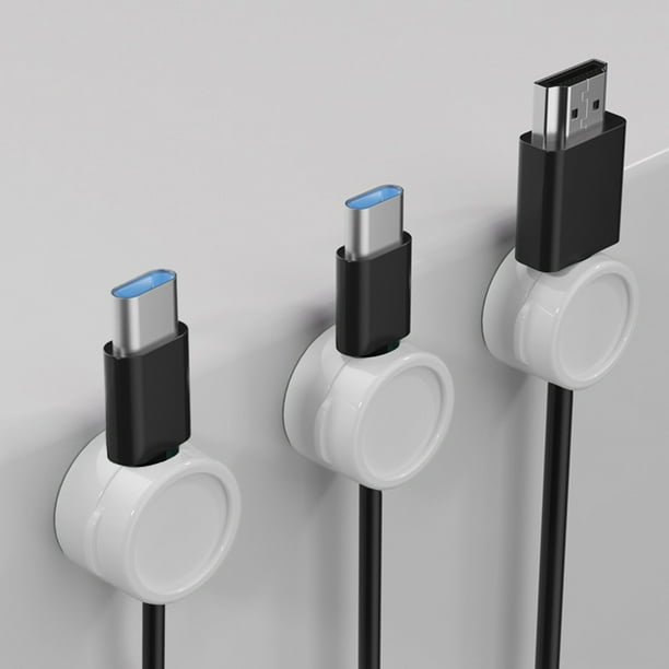 Organizador magnético de cables | Paquete de 3 soportes circulares de escritorio para cables de carga de teléfono | Organizador de cables de plástico en negro, azul claro, naranja y blanco