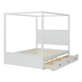 thumbnail image 6 of Euroco Wood Queen Size Canopy Bed with Four Polster, Platform Bed Frame with Trundle and Drawers, White, 6 of 7