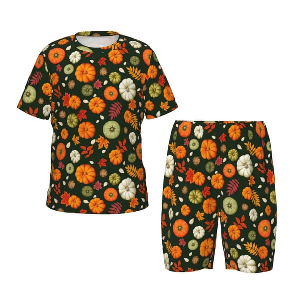 Balery Harvest Pumpkins Conjunto de Pijama Infantil de Manga Corta con Estampado – Ropa de Dormir de Algodón Suave-Small