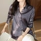 thumbnail image 3 of Blusa de satén de seda con botones para mujer - Manga larga, cuello en V, corte holgado, camisa informal para la oficina, 3 of 6