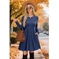 thumbnail image 3 of WIHOLL Long Sleeve Dresses for Women Fall Midi Dresses Elegant Casual Crew Neck Empire Waist Tunic Dress with Pockets, 3 of 11