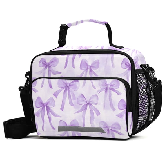 ALAZA Watercolor Bow Purple Lunch Box Insulated Cooler Bag Reusable Tote Bags with Shoulder Strap