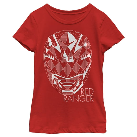 Girl's Power Rangers Geometric Ranger Helmet Graphic Tee Red Medium