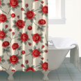 thumbnail image 4 of Strawberry and Dot Pink Pattern Modern Waterproof Shower Curtain Set with 12 Hooks, Washable Decorative Bathroom Shower Curtain, 4 of 6