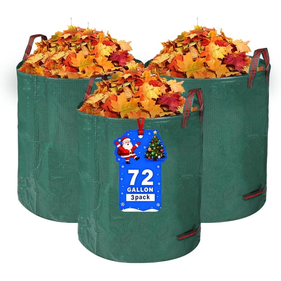 72 Gallon Reusable Yard Waste Bags (3 Pack) - Heavy Duty Garden Leaf Bags with Handles, Large Lawn Waste Containers for Leaves, Grass Clippings & Yard Debris