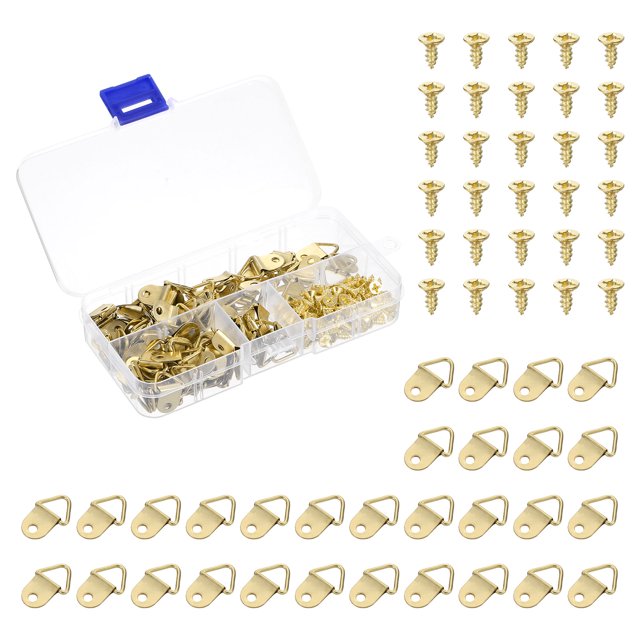 Uxcell 100Pcs Picture Hangers, Triangle Ring Frame Backing Fasteners with Screws, Gold