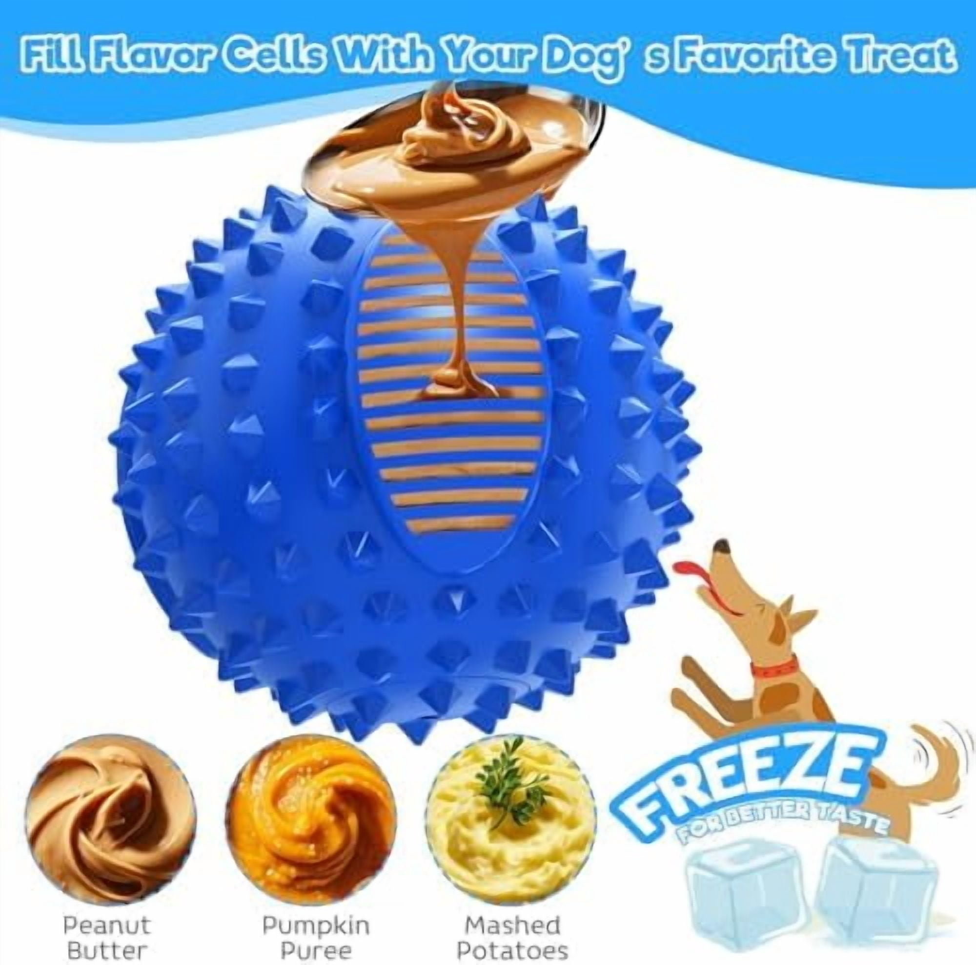 3" Squeaky Dog Balls for Aggressive Chewers, Durable Interactive Spiky Ball for Teething, Indestructible Rubber Dog Chew Toys, Tough Pet Toys for Small, Medium & Large Breeds Blue,3" (Small Dog)