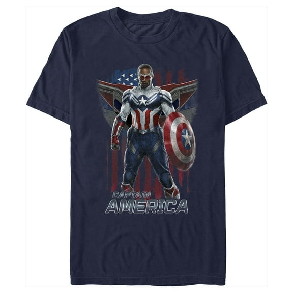 Men's Marvel The Falcon and the Winter Soldier Captain America Ready  Graphic Tee Navy Blue 3X Large