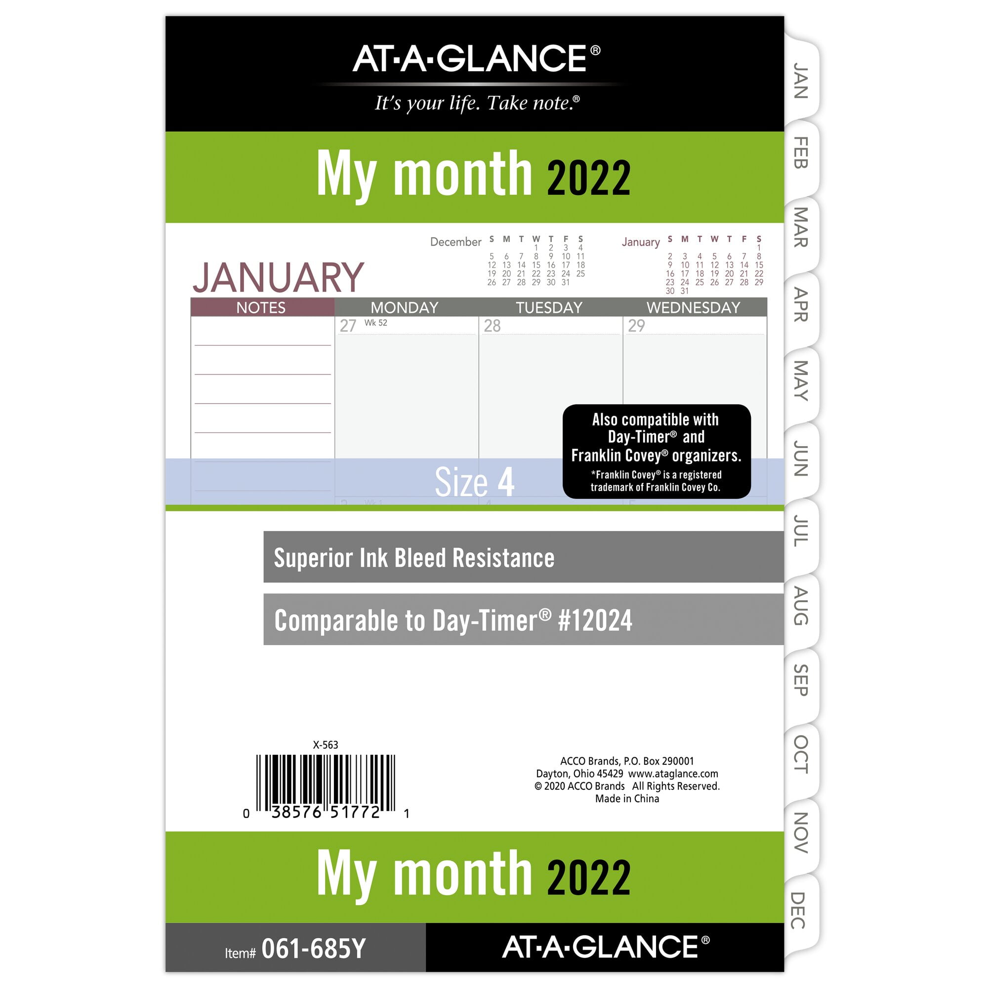 2021 Monthly Planner Refill 5-1/2" x 8-1/4" Desk Size 4 7-Hole Punched 
