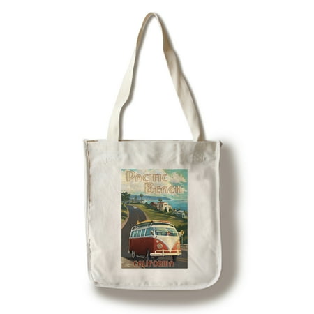 California - Pacific Beach - Camper Van cruise - Lantern Press Artwork (100% Cotton Tote Bag - (Best Beach Bag For Cruise)