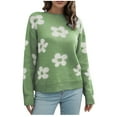 thumbnail image 2 of Women's Trendy Cute Floral Print Sweaters 2023 Fall Long Sleeve Knit Pullover Loose Crewneck Sweater Casual Tops, 2 of 7