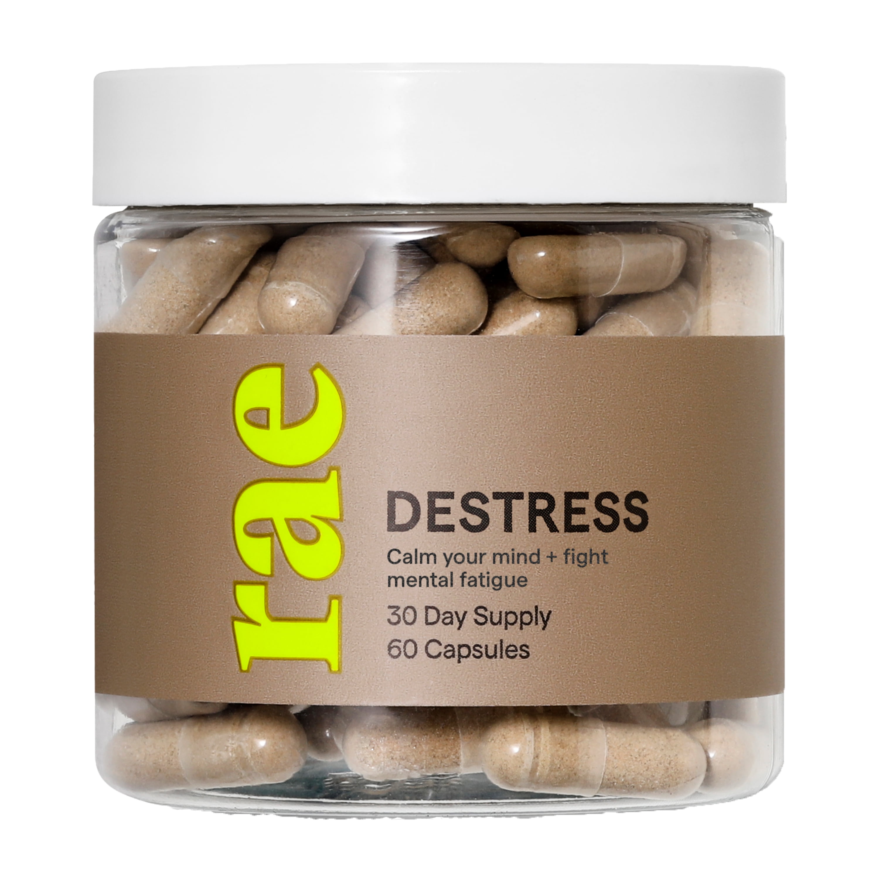 Rae Destress Supplement with L-Tyrosine, GABA, Ashwagandha, Rhodiola, Support Mood & Mental Clarity, 60ct