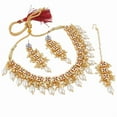 thumbnail image 2 of Lucky Jewellery Back Meenakari Stone Bollywood Style Handcrafted Indian Jewelry 18k Gold Plated White Color Tika Earring Combo Uncut Big Faux Kundan Choker Necklace Set, 2 of 4