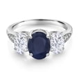 thumbnail image 3 of Gem Stone King 2.84 Cttw 10K White Gold Blue Sapphire White Moissanite and White Lab Grown Diamond 3 Stone Engagement Ring | Three Stone Wedding Anniversary Promise Ring for Women, 3 of 6