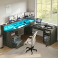 thumbnail image 2 of DWVO L Shaped Desk with Drawers & Lift Top , 60" Corner Computer Desk with Power Outlet & LED Lights, Office Desk Game Desk with Monitor Stand & File Cabinet, Gray, 2 of 14