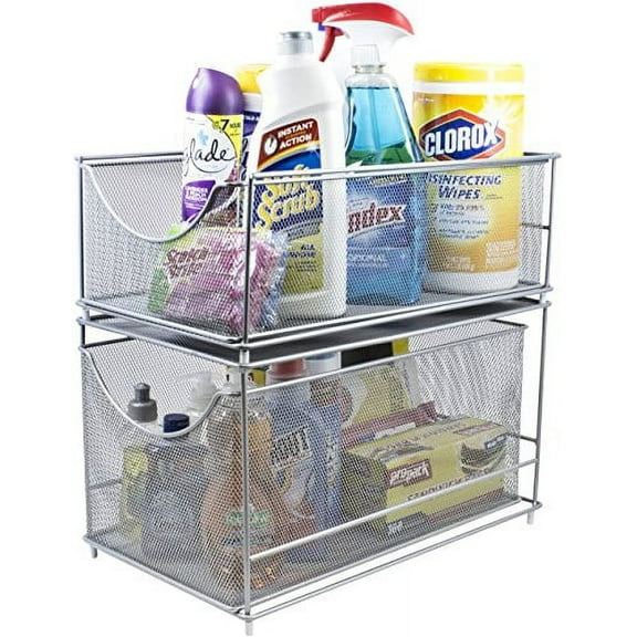 Sorbus 2-Tier Mesh Drawer Organizer with Pull Out Drawers, Silver