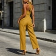 thumbnail image 4 of Women's Halter Jumpsuit, Solid Color Sleeveless With Zipper Pocket, Elastic Waist One-Piece Pants For Summer Vacation Yellow XL, 4 of 6