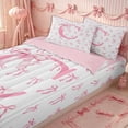 thumbnail image 3 of Erosebridal Monogram Letter C Zipper Twin Comforter Sets with Fitted Sheet and 2 Pillowcases,Satin Bow Decoration Zipper Bedding Set,Pink White,4-Piece,Pink Reversible, 3 of 6