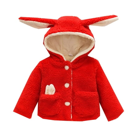 

Sweet Kid Girls Coat Jackets Toddler Girls Thick Woolen Coat Winter Cute Plus Fluffy Hooded Coat Rabbit Ears Jacket Outwear