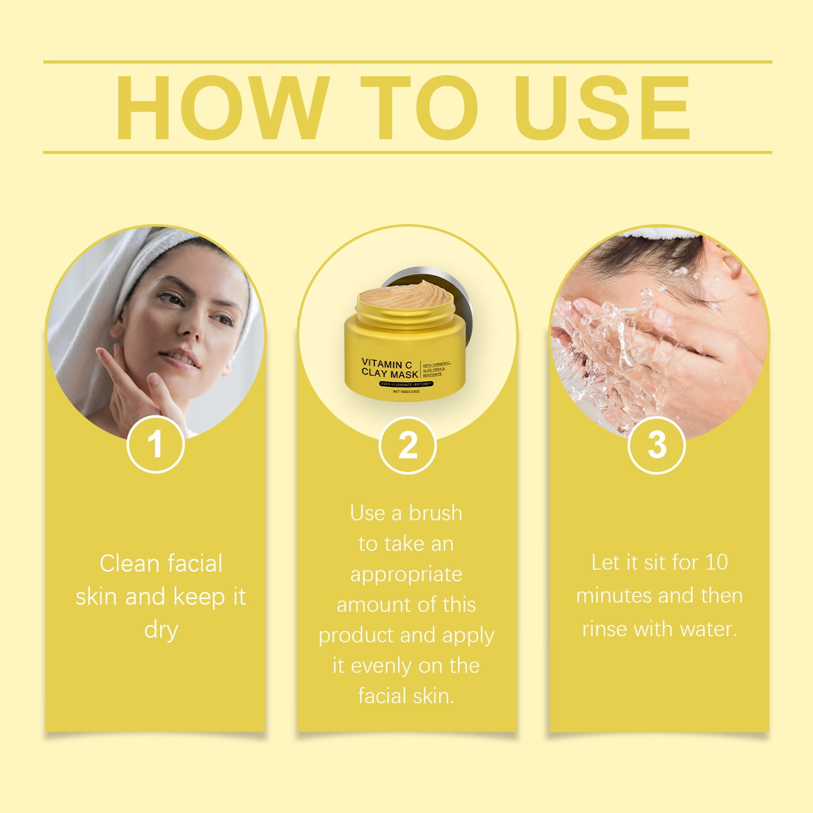Alvantor Clay Mask for Face, Turmeric Vitamin C Cleansing Mask with Brush, 3.53oz