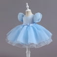 thumbnail image 4 of TiaoBug Toddler Girls Sequins Princess Dress Puff Sleeve Tutu Kids Formal Wedding Party Pageant Gown Blue 12-18 Months, 4 of 6