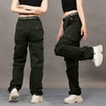 thumbnail image 6 of FYDUU Women's Casual Cargo Pants Solid Color High Waisted Straight Leg Trousers Relaxed Fit Hiking Pants Daily Wear Fall Bottoms Pants Athletic Pants, 6 of 7