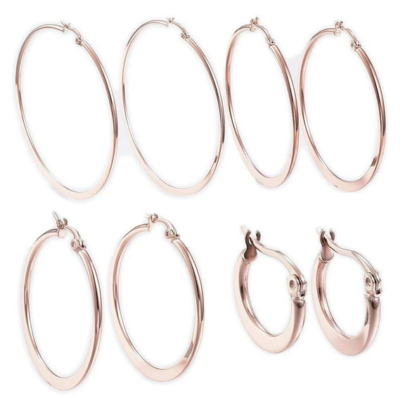 Stainless Steel Hoop Earrings Rose Gold Silver 0.6" To 2.8" Pin 0.7X1Mm P561