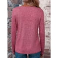 thumbnail image 3 of Womens Long Sleeves V Neck Casual Fashion T-Shirt Blouse Comfy Stretchy Solid Color Shirts Pink L, 3 of 4