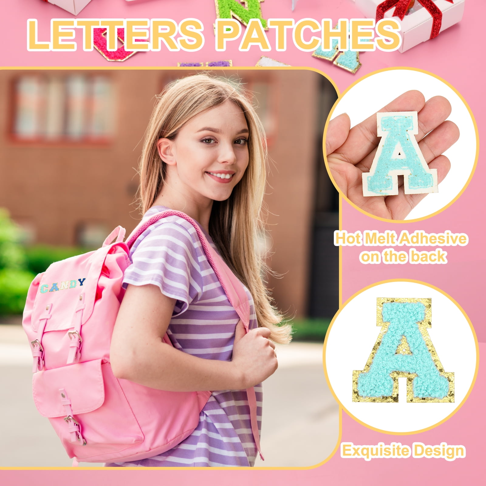 Uxcell Letters Patches, 104 Pcs Initial Letter A-Z Iron on Patch Embroidered Fabric Alphabet Stickers for Clothes Hats Makeup Bags DIY, Blue