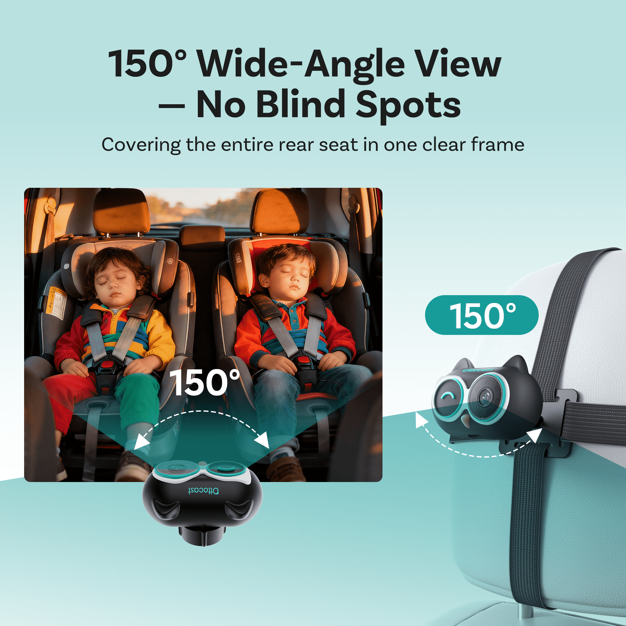 Ottocast Cabin Care Wireless CarPlay Adapter with 1080P Rear Seat Baby Camera and Night Vision, 150° Wide Angle, Real-Time Rear Seat View, Easy Installation