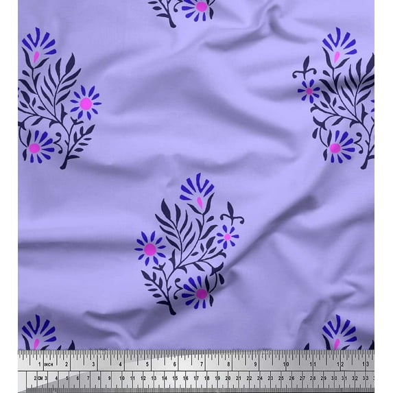 Soimoi Rayon Fabric Leaves & Floral Block Print Fabric by Yard 42 Inch Wide
