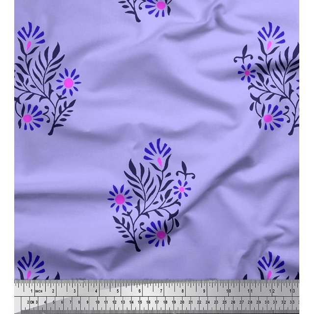 Soimoi Modal Satin Fabric Leaves & Floral Block Print Sewing Fabric Yard 42 Inch Wide