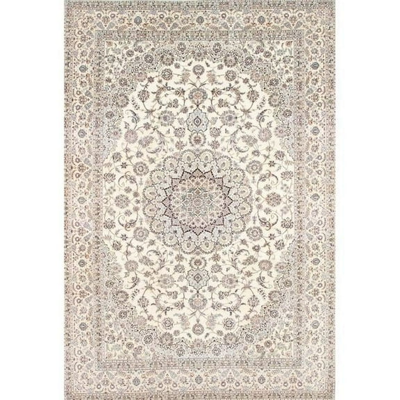 Pasargad Home 87" x 129" Hand-Knotted Silk & Wool Area Rug in Ivory