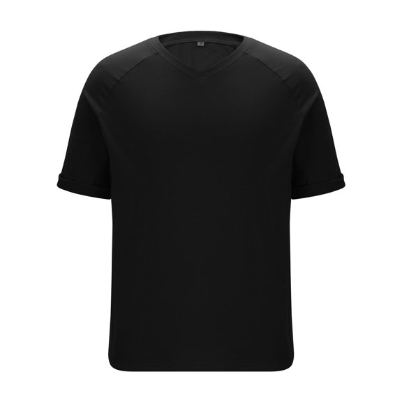BVnarty Men Plus Size Summer Solid Color V-Neck Raglan Sleeve Short Sleeve T-Shirt Loose Casual Daily Leisure Tops Black XL