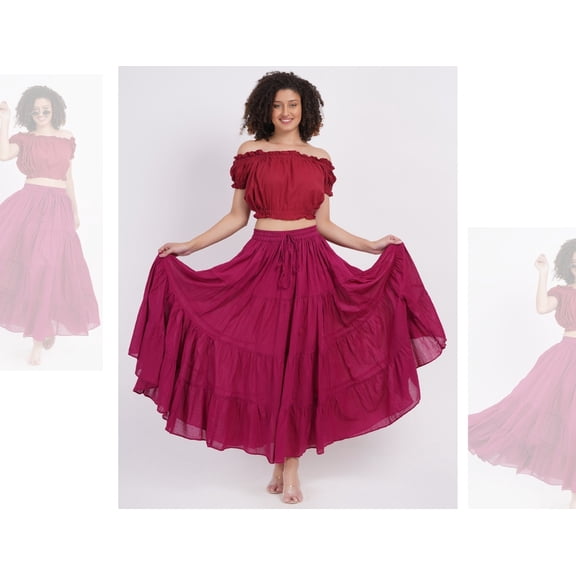 Wevez Professional ATS Dancers 32 Yards Full Cotton Skirt (Burgundy)