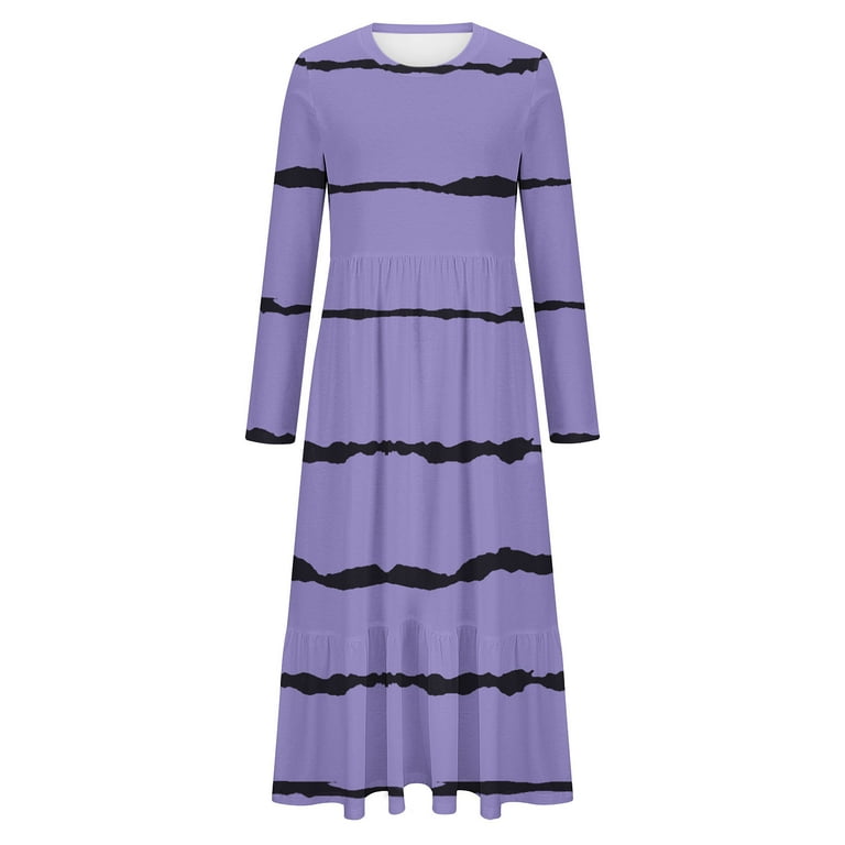 Plus Size Bridesmaid Dresses Women's Fashion Fall Winter Long Dress  Crewneck Long Sleeve Striped Patchwork Trendy Maxi Dress with Pockets S-194  Purple XXL - Walmart.com