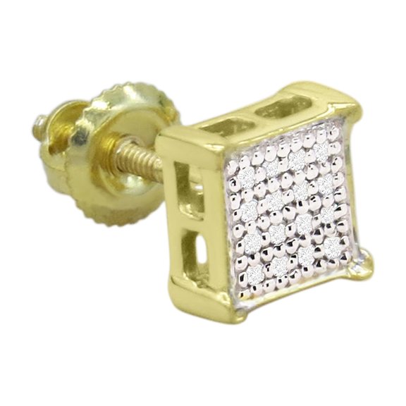 Dazzlingrock Collection Round White Diamond Screwback Stud Earring for Men (1 Pc Only, 0.02 ctw, Color I-J, Clarity I1-I2) in 14K Yellow Gold