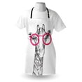 thumbnail image 3 of Funny Apron Cute Hipster Animal Retro Fashion Round Glasses Summer Time Love Hand Drawn Style, Unisex Kitchen Bib Apron with Adjustable Neck for Cooking Baking Gardening, White Pink, by Ambesonne, 3 of 3