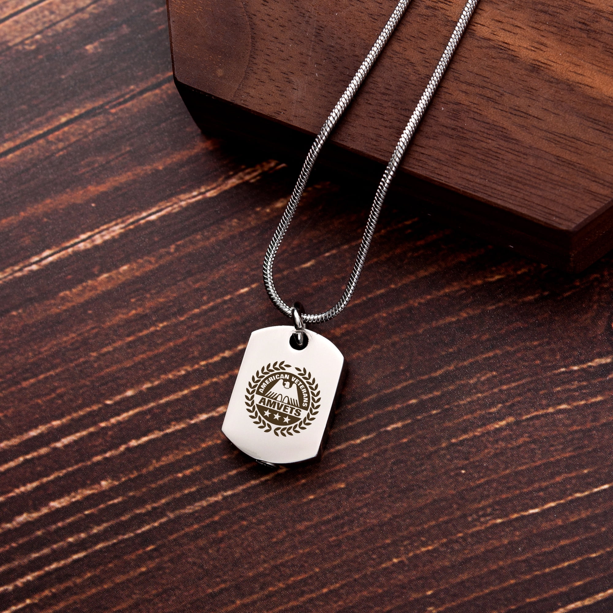 Anavia American Veterans Dog Tag Cremation Necklace, Pet Memorial Necklace, Urn Necklace for Ashes, Cremation Pendant, Pet Cremation Jewelry, Memorial Jewelry for Pets, With Funnel Kit