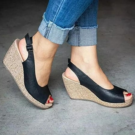 

pafei tyugd Espadrilles Wedges for Women Casual Peep Toe Slingback Platform Sandals Comfort Open Toe Ankle Elastic Strappy Flatform Sandal Shoes Size 7.5