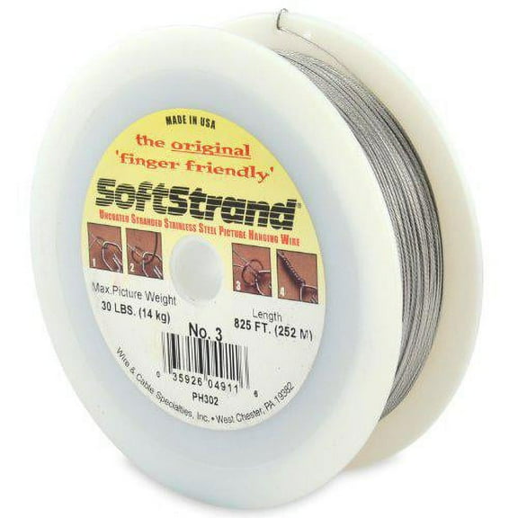 wire & cable specialties softstrand uncoated stranded stainless steel wrapping, size 3, 825 ft (251.5 m) picture wire