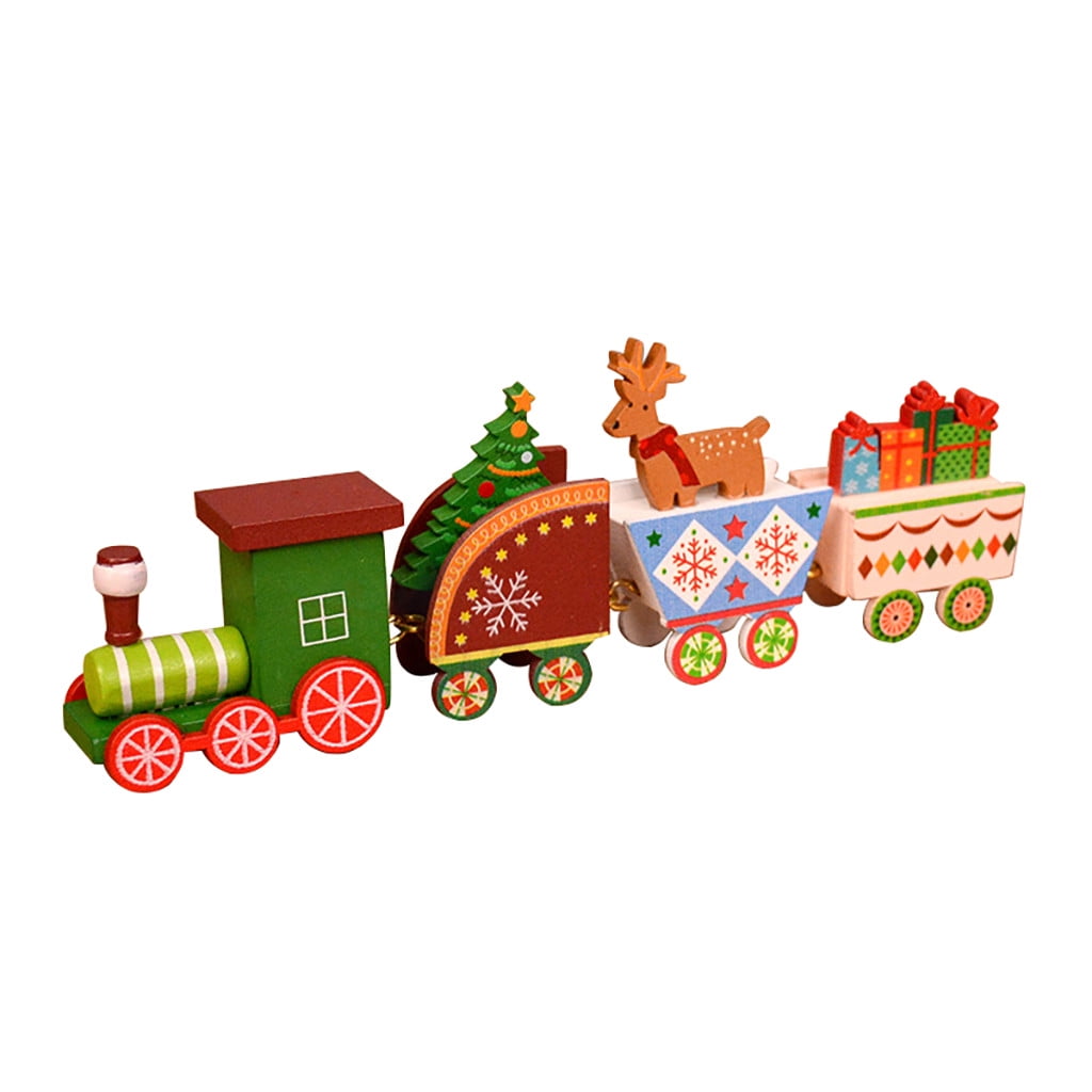 Xmas Wooden Christmas Train Santa Claus Festival Ornament Home Decor Kids Gift P