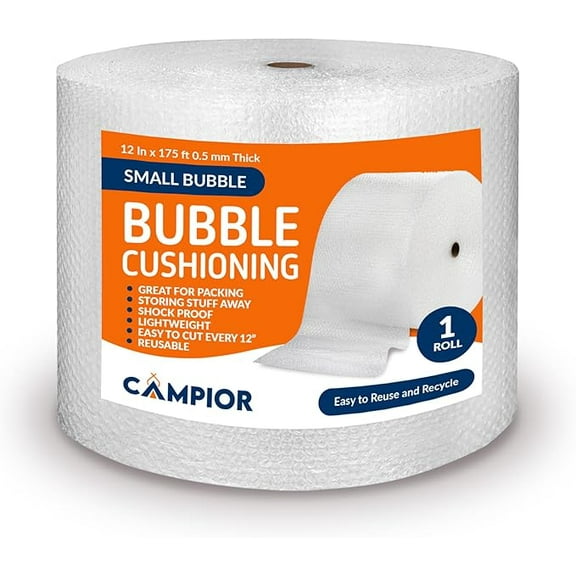 Small Bubble Cushioning Wrap for Moving and Shipping - 175 Ft Bubble Packing Wrap for Packaging Boxes and Mailers, Clear Bubble Roll Moving Supplies, Perforated Every 12 inches, Pack of 1
