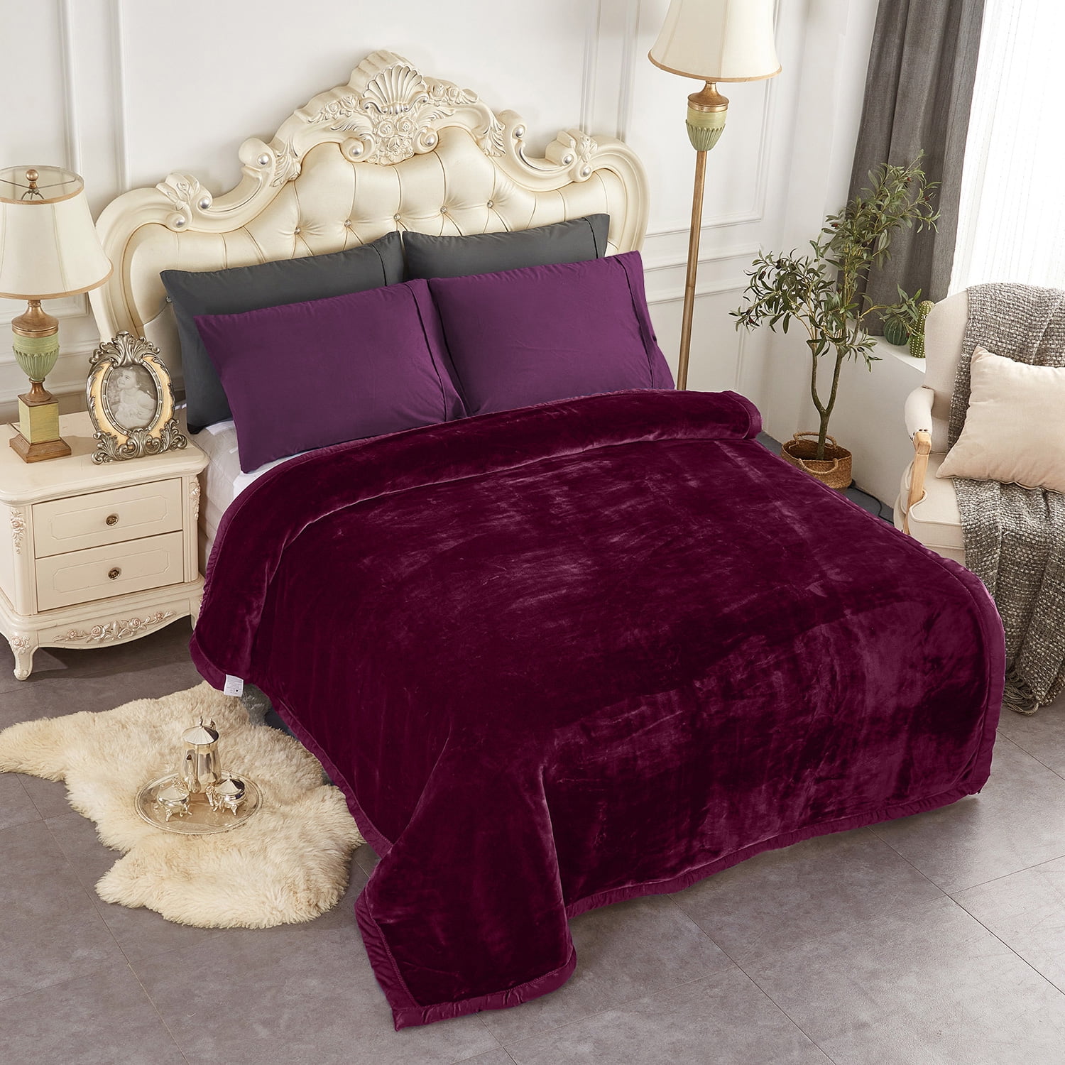 NC Queen Fleece Plush Bed Blanket,2 Ply Heavy Warm Mink Blanket for Winter 79"x91",7.5lbs
